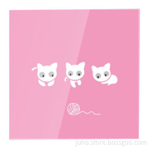 New Crystal Touchscreen Faceplates Switch, 3 Gang Pink Cat Glass